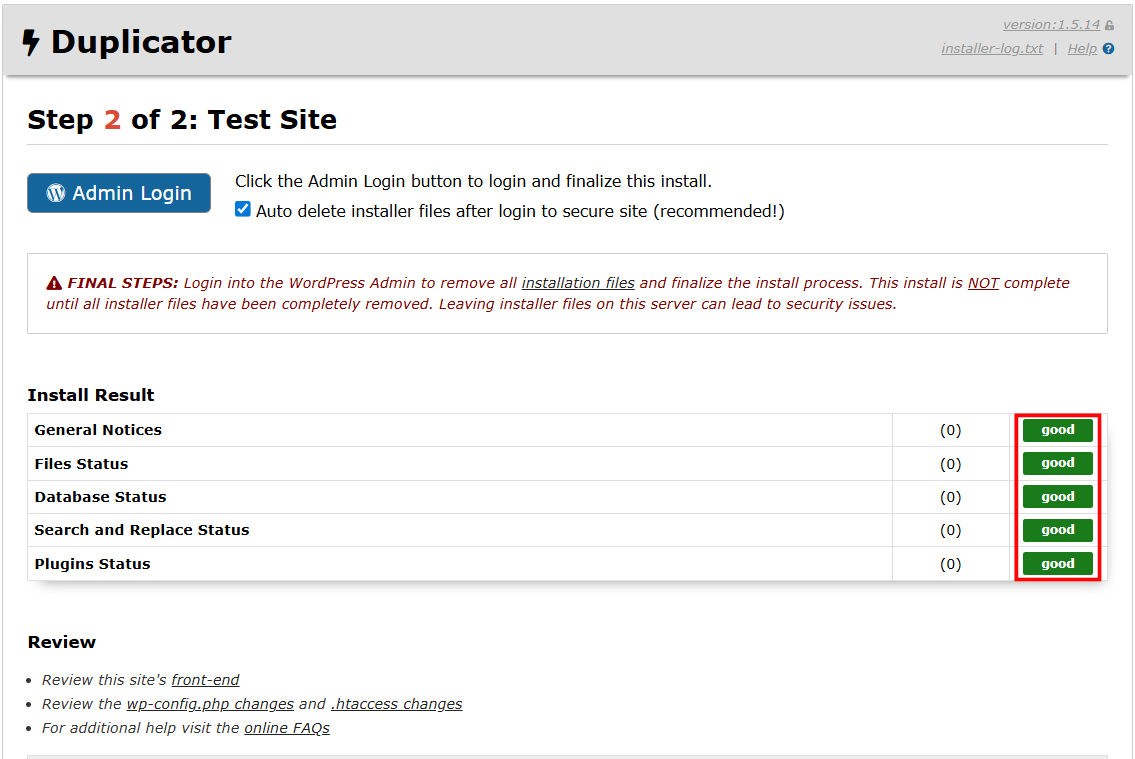 Sử dụng Duplicator cài WordPress thành công