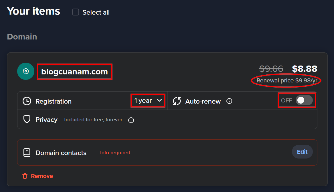 Kiểm tra kĩ các thông tin khi đăng ký tên miền tại Spaceship