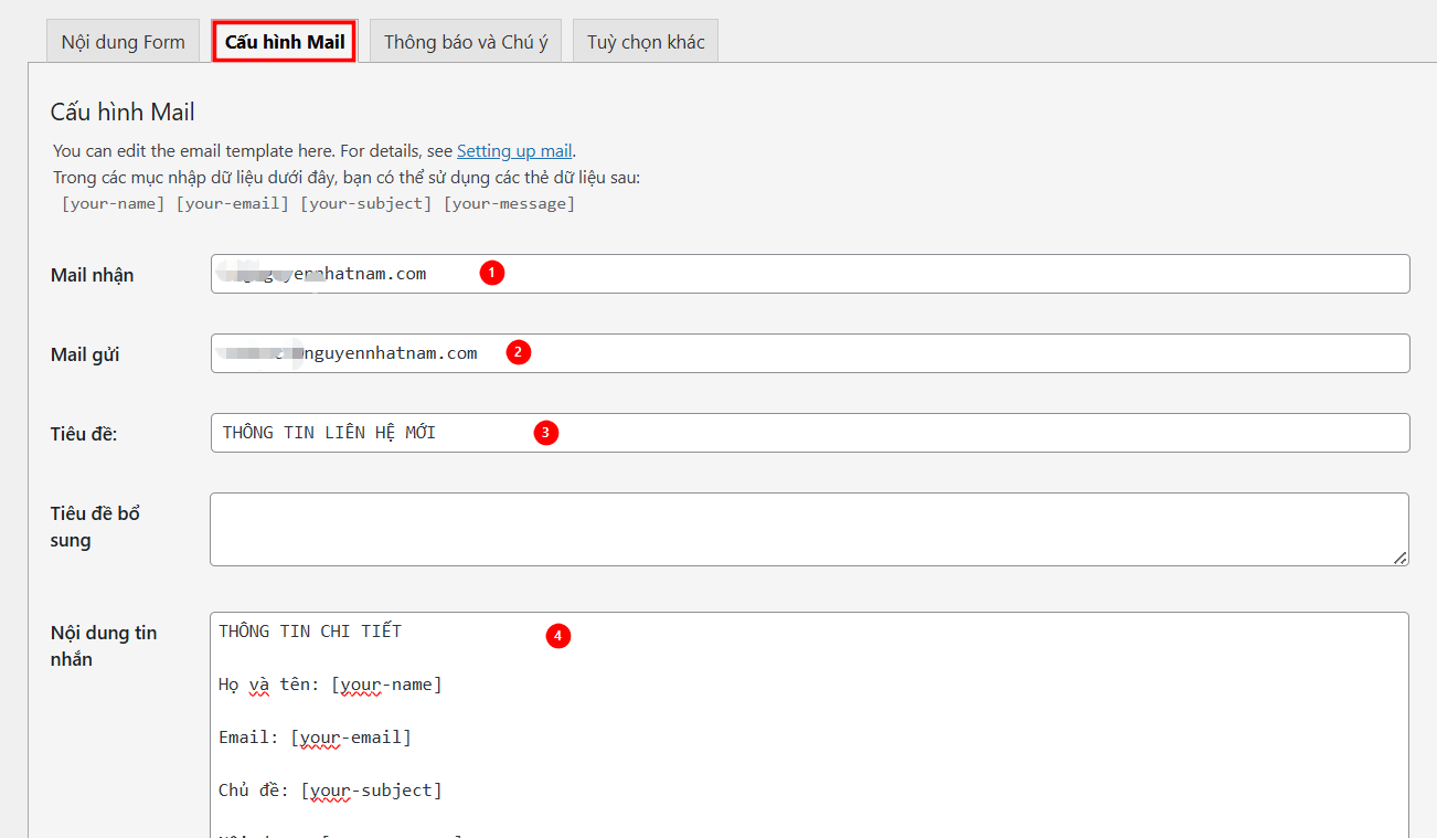 Cách cấu hình email thông báo Contact Form 7