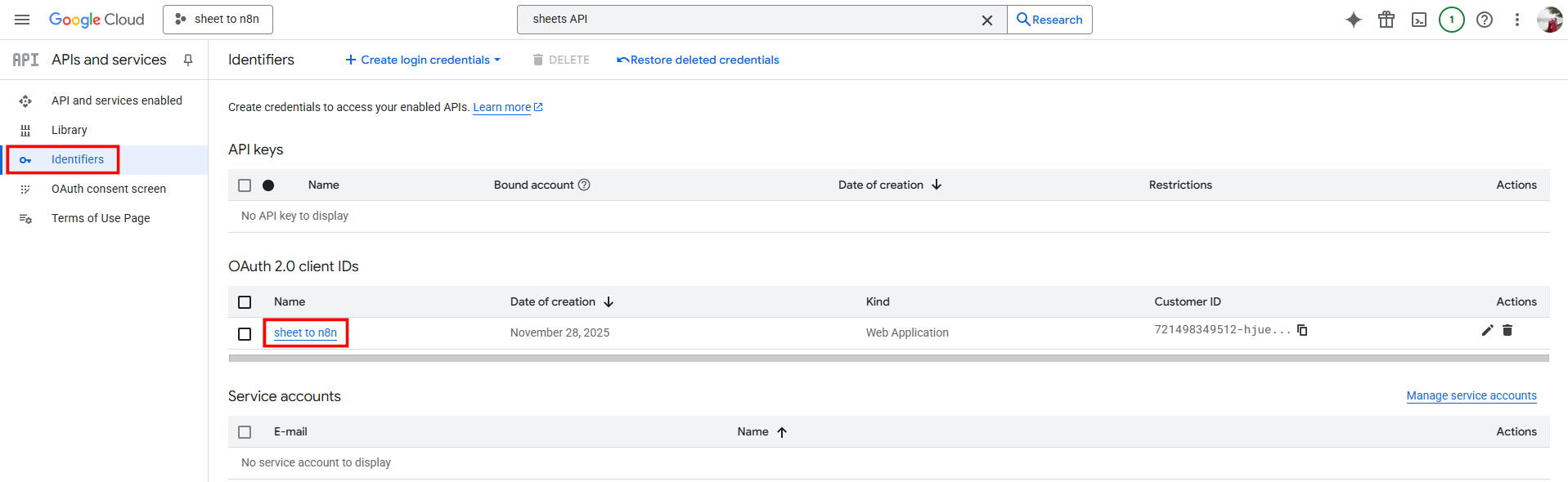 Vào mục Credentials để lấy Client secret