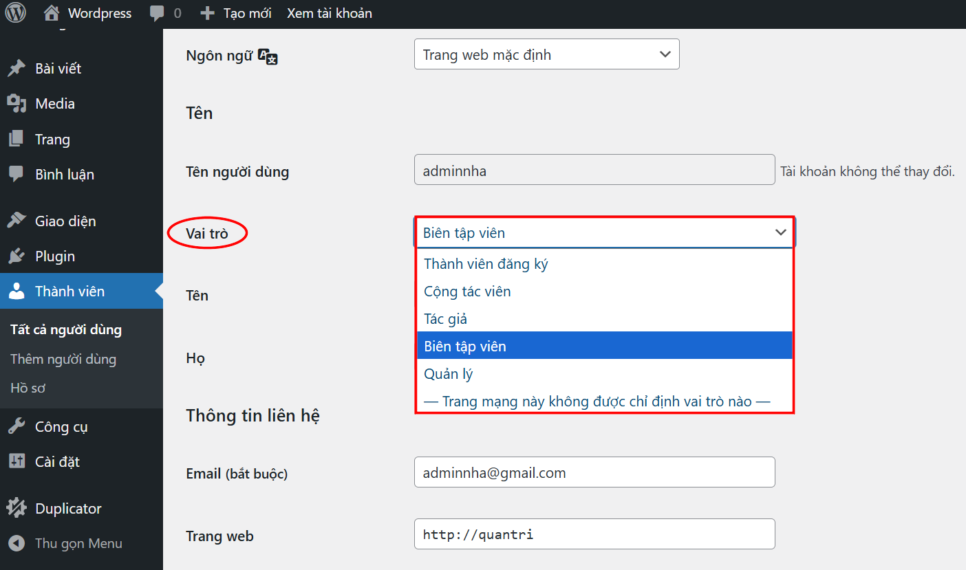 Cách phân quyền cho user WordPress