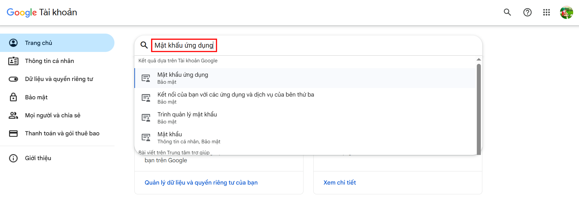 Mở tính năng mật khẩu ứng dụng trong tài khoản Google