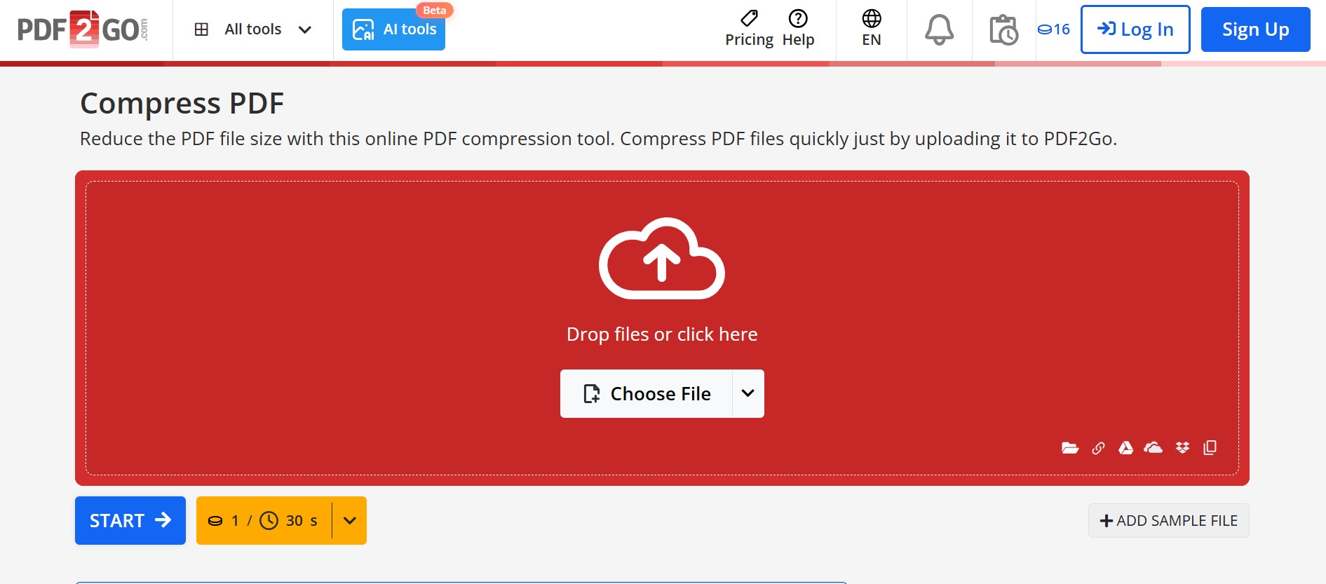 Website giảm dung lượng file PDF trực tuyến PDF2GO