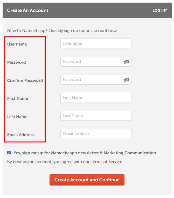 Đăng ký tài khoản để mua tên miền tại Namecheap