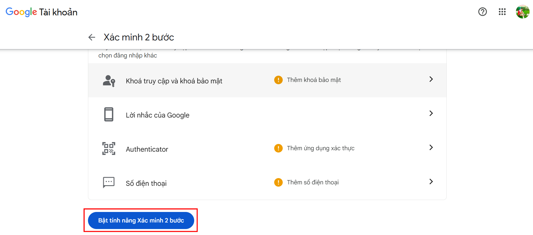 Hướng dẫn bật xác minh 2 bước cho Google