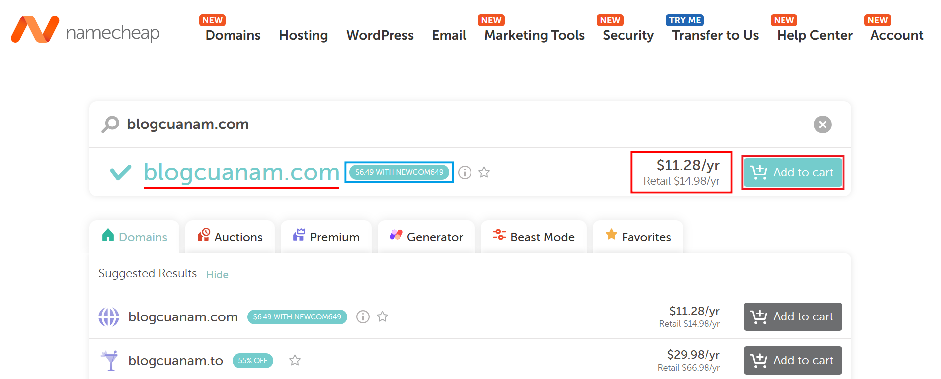 Cách đăng ký tên miền (domain) tại Namecheap