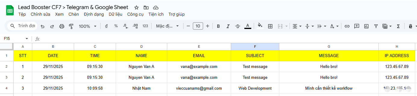Kết nối Contact Form 7 với Google Sheet trong n8n