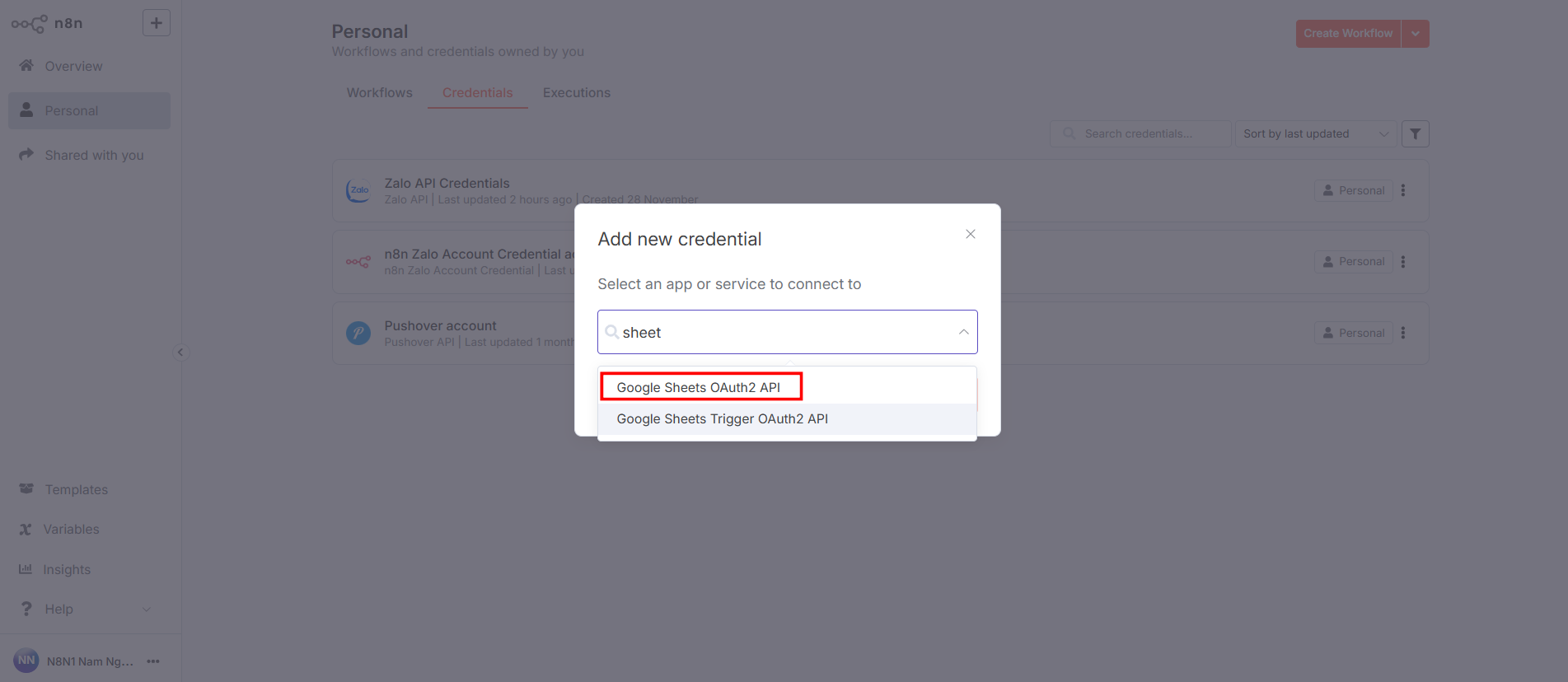 Hướng dẫn kết nối Google Sheet trong n8n
