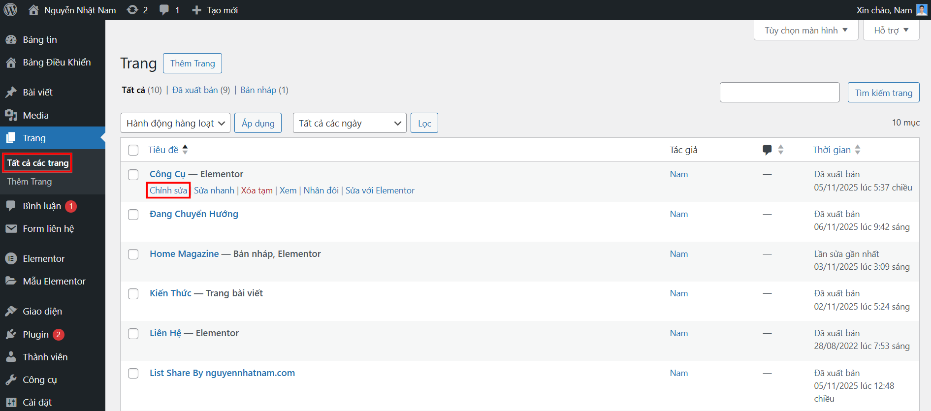 Hướng dẫn chỉnh sửa trang trong website WordPress