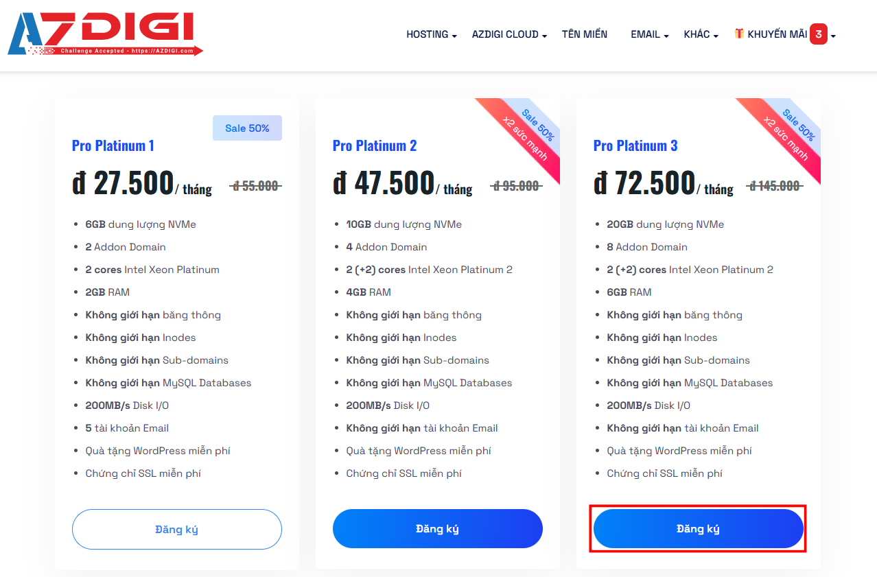 Mình khuyên bạn nên chọn gói hosting Pro Platinum 3