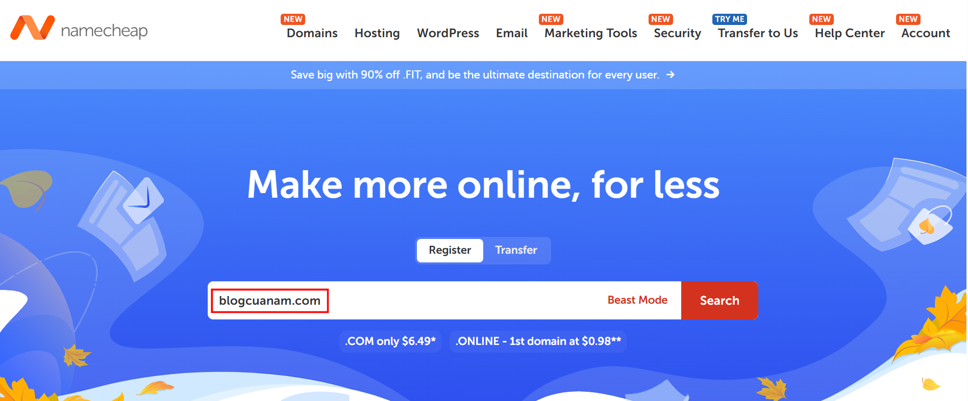 Hướng dẫn đăng ký tên miền tại Namecheap