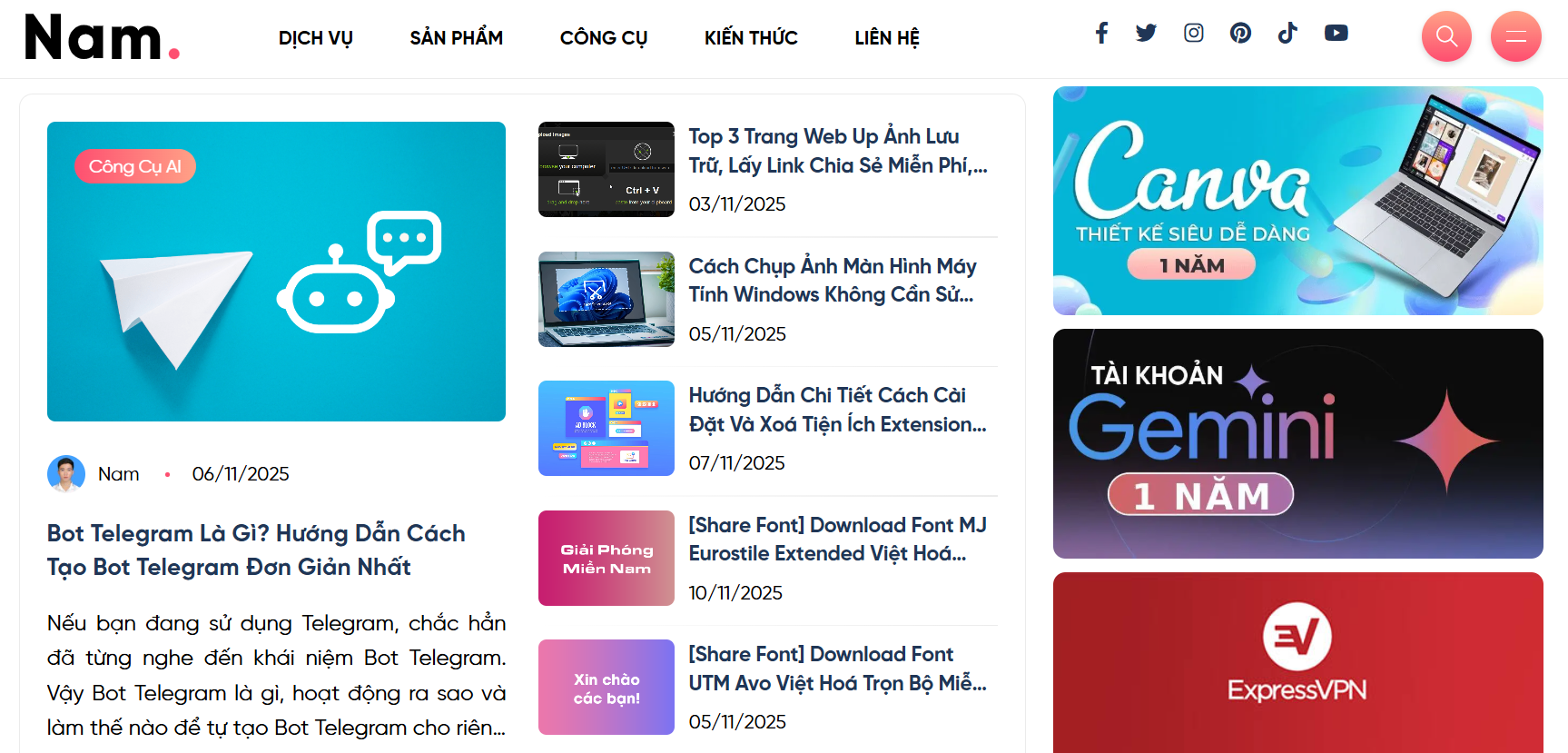 Blog của Nam được thiết kế bằng WordPress