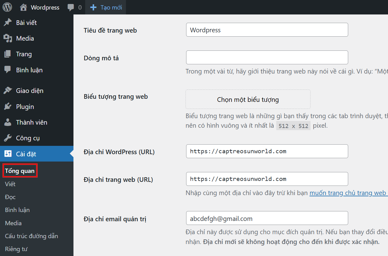 Các thiết lập chung (General Settings) trong WordPress
