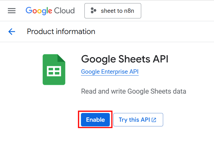 Kích hoạt Google Sheets API