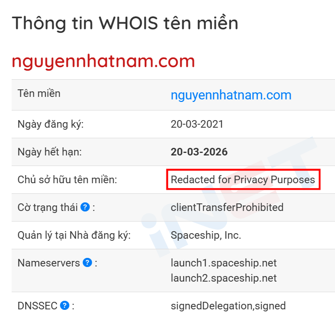 Spaceship miễn phí bảo mật thông tin chủ sở hữu tên miền