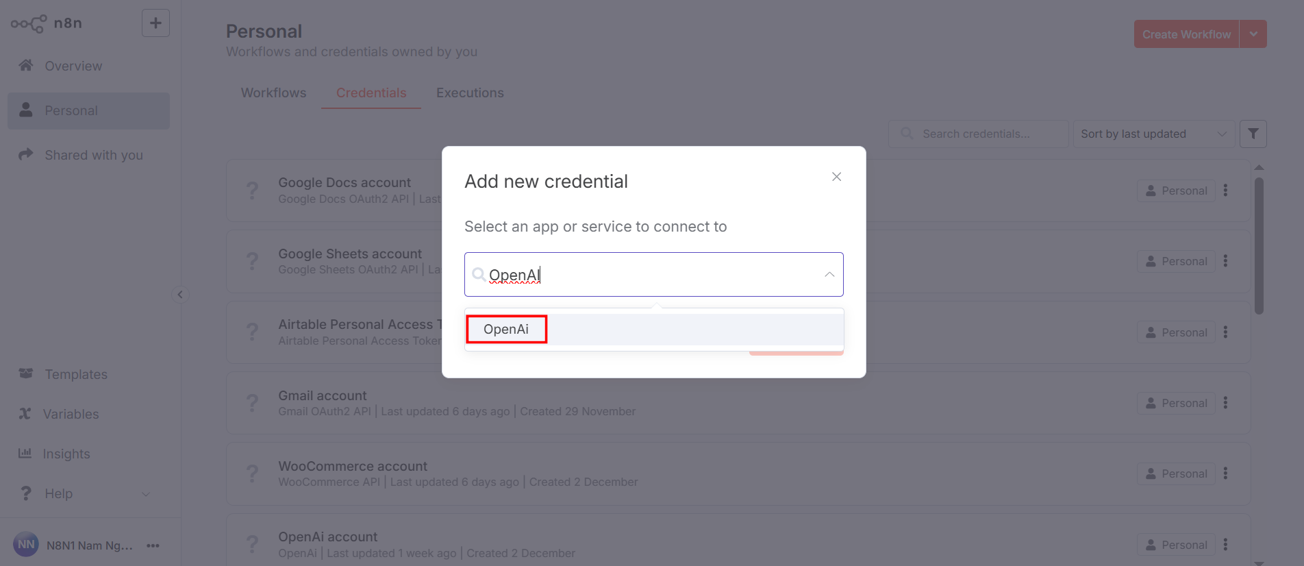 Hướng dẫn kết nối ChatGPT (OpenAI) vào n8n