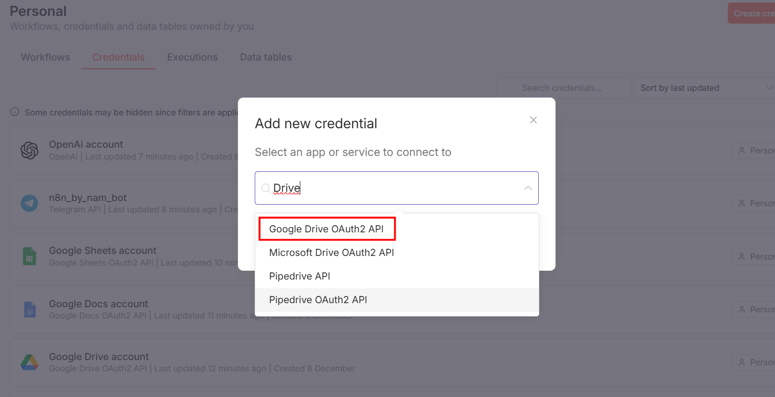 Hướng dẫn cách kết nối Google Drive vào n8n