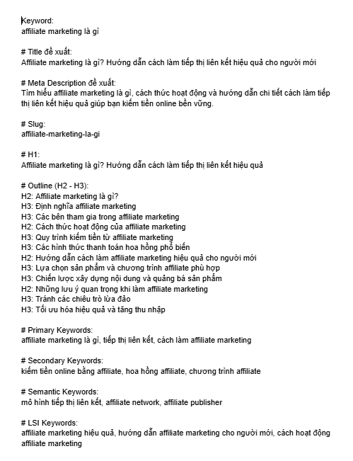 Kết quả sử dụng workflow phân tích SERP SEO