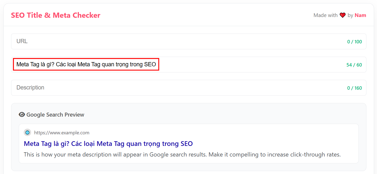 Độ dài tiêu chuẩn của meta title là 50 - 60 ký tự