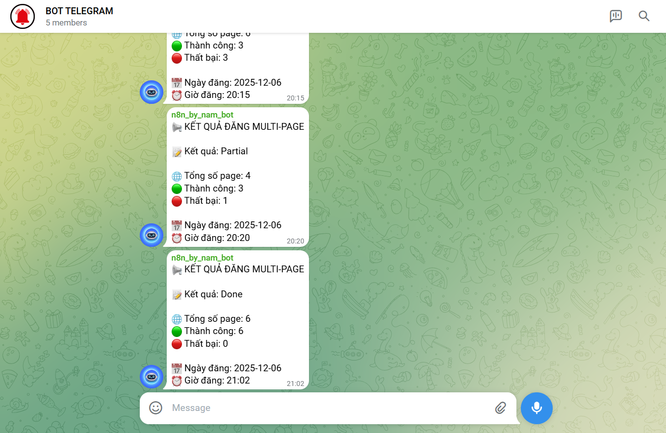 Thông báo kết quả đăng video Reel vào Telegram